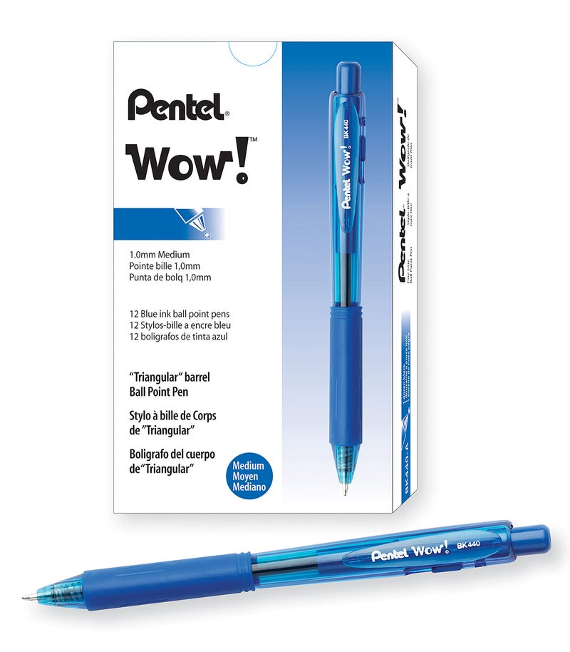 Pentel® WOW!™ Retractable Ballpoint Pens, Medium Point, 1.0 mm, Transparent Blue Barrels, Blue Ink, Pack Of 12 - Image 1