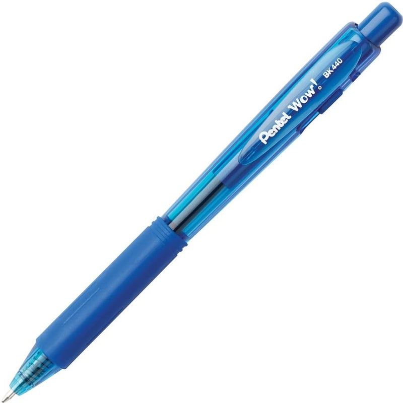 Pentel® WOW!™ Retractable Ballpoint Pens, Medium Point, 1.0 mm, Transparent Blue Barrels, Blue Ink, Pack Of 12 - Image 4