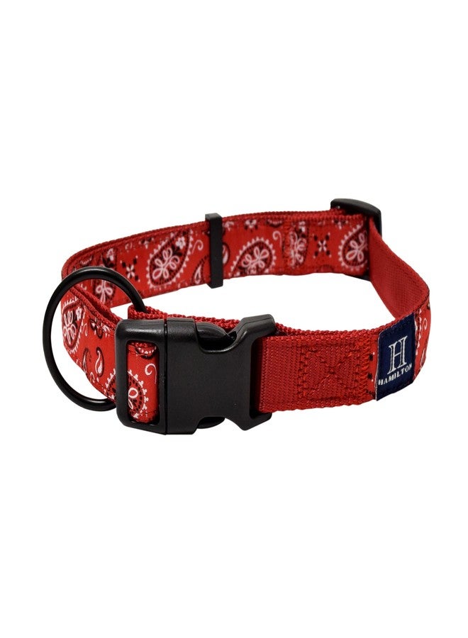 Hamilton Adjustable Nylon Dog Collar, Red Bandana Ribbon Overlay, Medium/Large - Image 1