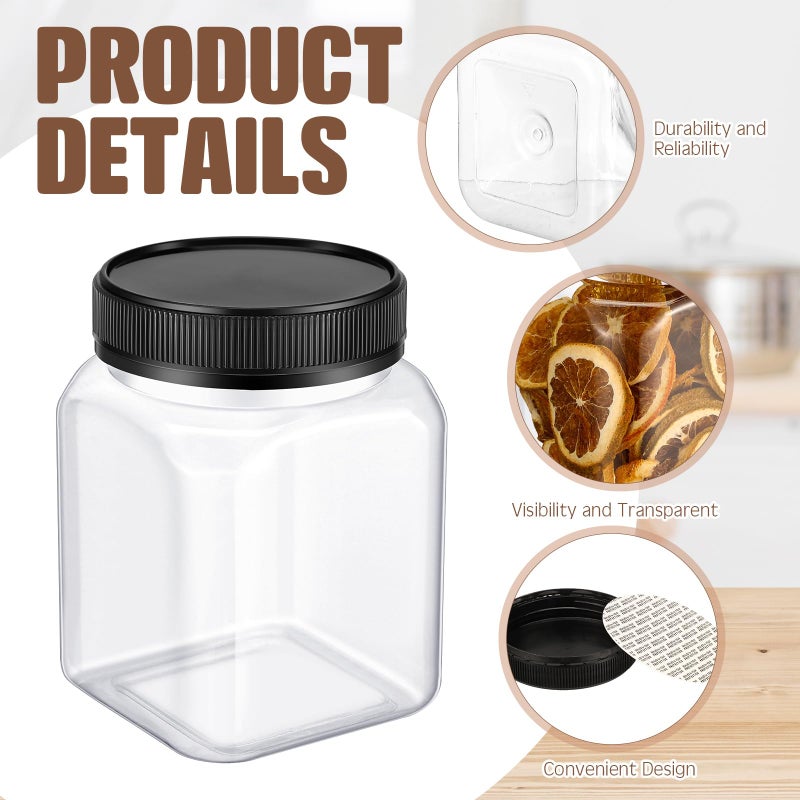 Nosiny 12 Pcs 24 oz Plastic Jars with Lids Airtight Food Containers Large Plastic Jars with Screw on Lids Refillable Kitchen Storage Containers for Dry Food, Coffee, Candy for Kitchen (Black) - Image 3
