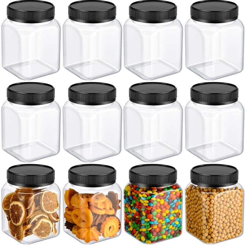 Nosiny 12 Pcs 24 oz Plastic Jars with Lids Airtight Food Containers Large Plastic Jars with Screw on Lids Refillable Kitchen Storage Containers for Dry Food, Coffee, Candy for Kitchen (Black) - Image 1