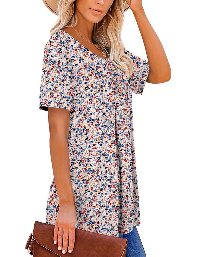 ROSELINLIN Women Tops Summer Short Sleeve Shirts Light Pink Flower Blouse V Neck Pull Over Tunic Top XL - Image 3