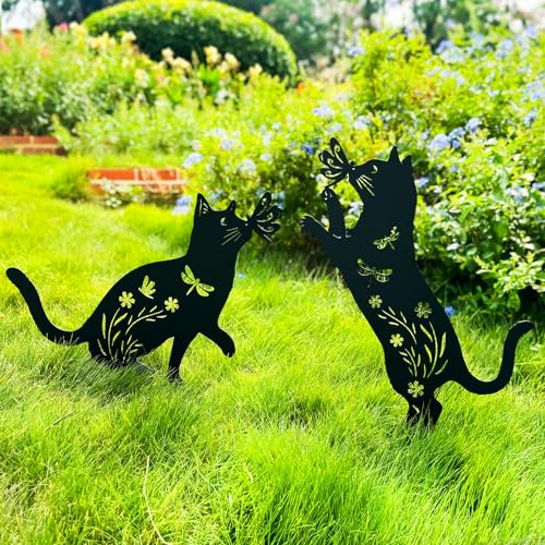 TIGGSY Cat Metal Decorative Garden Stakes Cat Gifts for Women/Men Unique Gifts Silhouette Statues for Yard Art, Outside, Patio, Outdoor Decor, Garden Decorations, Lawn Ornaments - Image 2