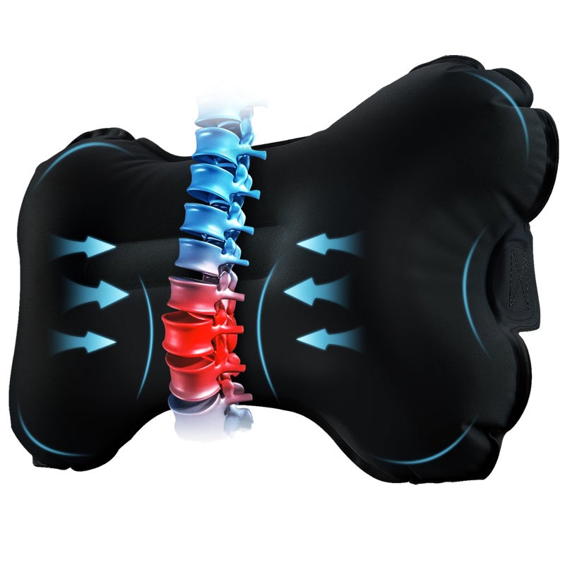 Mixtrend Travel Lumbar Pillow Inflatable Memory Foam Back Support Pillow for Airplane Car Office Long Flight Ergonomic Travel Cushion for Lower Back Pain Relief for Men Women Kids Black