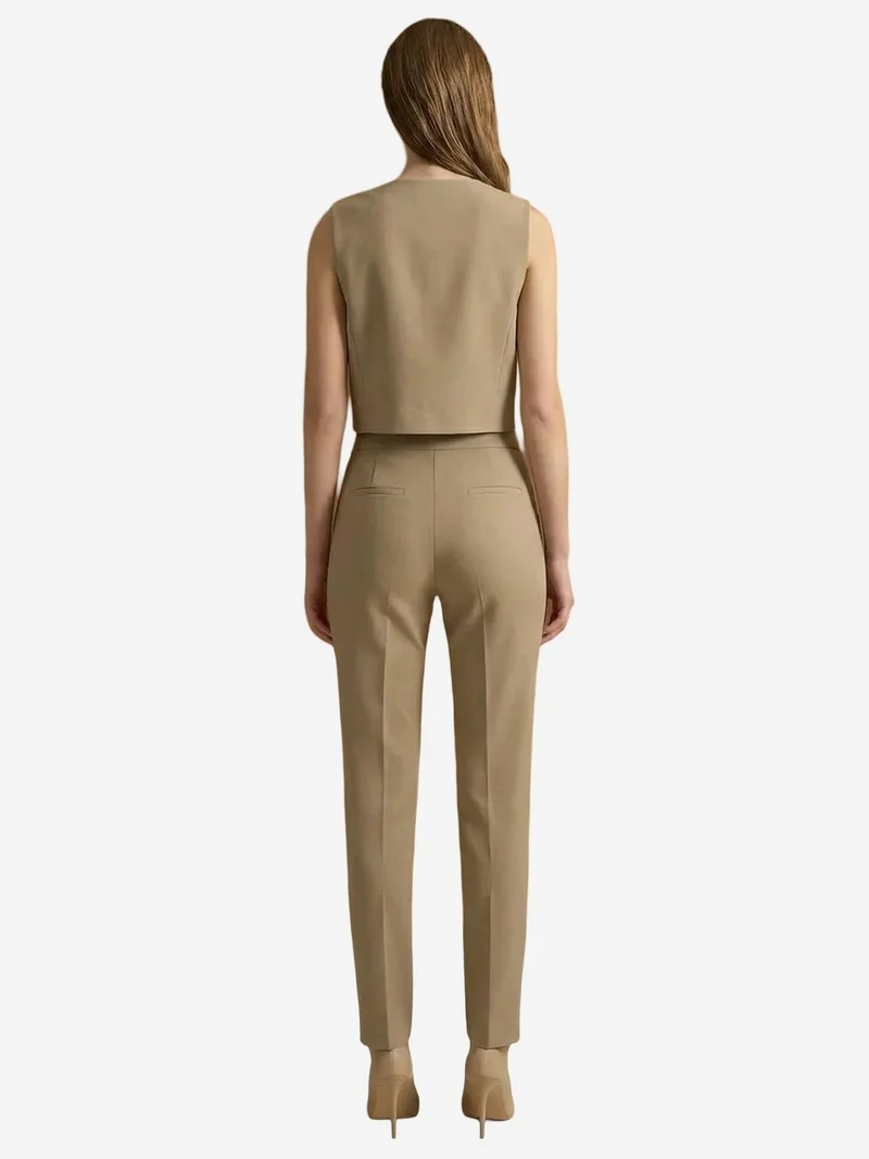 My Fashion Beige Natural MY FASHION Crew Neck Crop Vest & High Waist Pants Two-Piece Set for Women | Best Price UAE