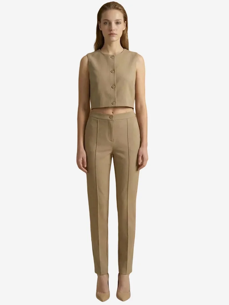 ماي فاشن MY FASHION Crew Neck Crop Vest & High Waist Pants Two-Piece Set