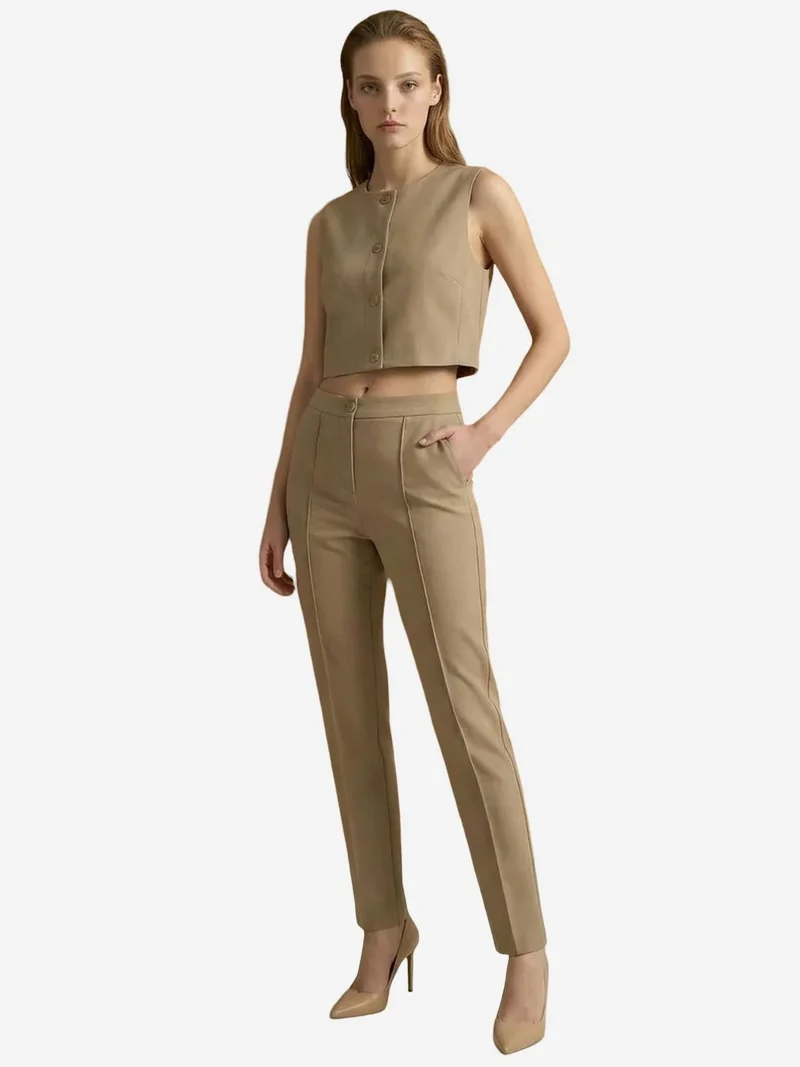 ماي فاشن MY FASHION Crew Neck Crop Vest & High Waist Pants Two-Piece Set