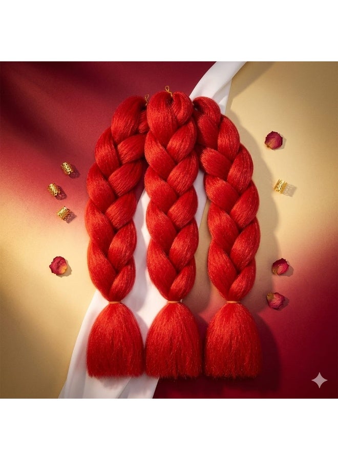 Flame Red Kanekalon Braiding Hair Extensions for Box Braids & Afro Styles - 60cm Long - Professional Synthetic Hair - Image 4
