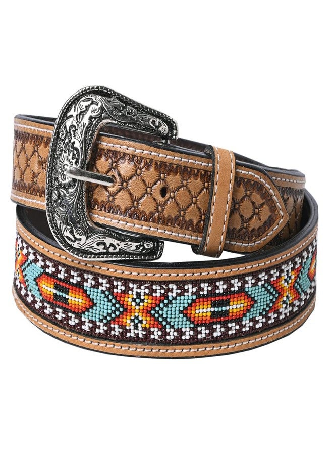HILASON Western Genuine Leather Belt for Men Women Cowboy Cowgirl Handmade Unisex Full Grain Heavy Duty Tooled Beaded - Image 1