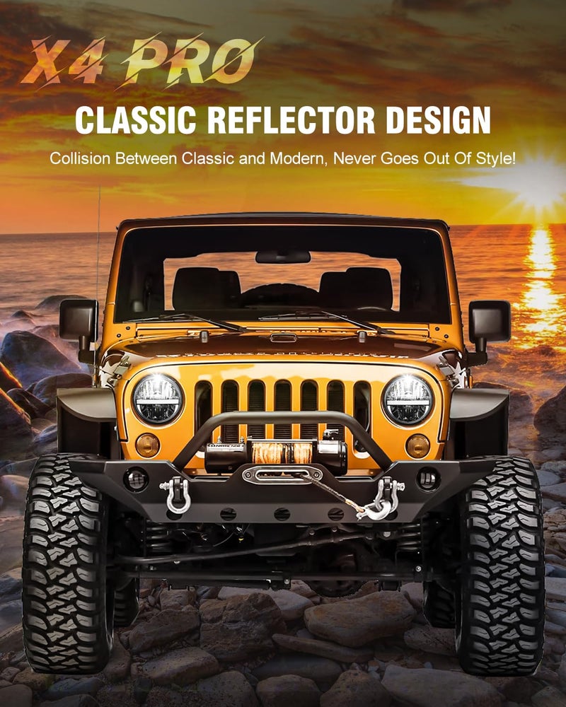 UNI-SHINE 7-Inch LED Headlights - with Amber Turn Signal White DRL, DOT Approved, Hi/Lo Beam, Compatible with Jeep Wrangler JK TJ CJ, Chevy, and Miata - Image 2
