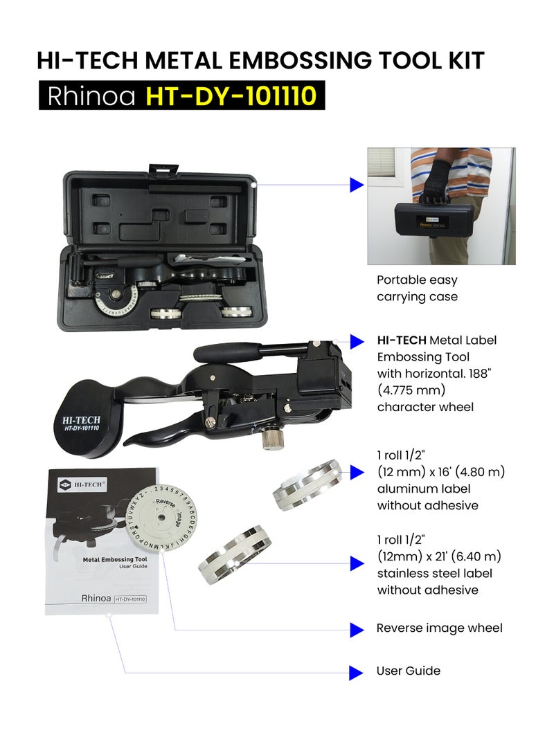 Hi-Tech RHINOA M1011 Metal Embossing Label Maker, M1011 Metal Embosser, M1011 Metal Embossing Kit - Image 3