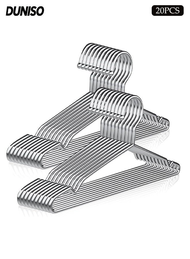 DUNISO 20 Pack Wire Hangers,Stainless Steel Metal Hangers,Heavy Duty Coat Hangers with Non-Slip Grooves,Waterproof and Drop Proof,Strong and Durable,for Hanging Coats,Suits,Jackets, Shirt,42cm - Image 1