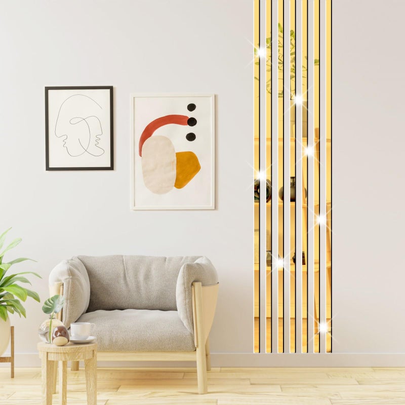 ملصقات مرآة حائط شريطية من الأكريليك الذهبي زينة حائط شريط مرآة طويل ملصقات فنية قابلة للإزالة لغرفة النوم وغرفة المعيشة