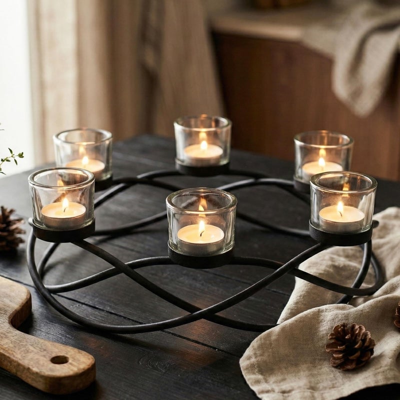 Seraphic Iron Oval Table Decor Centerpiece Decorations Candle Holder for Weddings Outdoor Patio Kitchen Dining Room and Coffee Tables Glass Votive Tealight Holders Black 6 Clear Chunky Cups