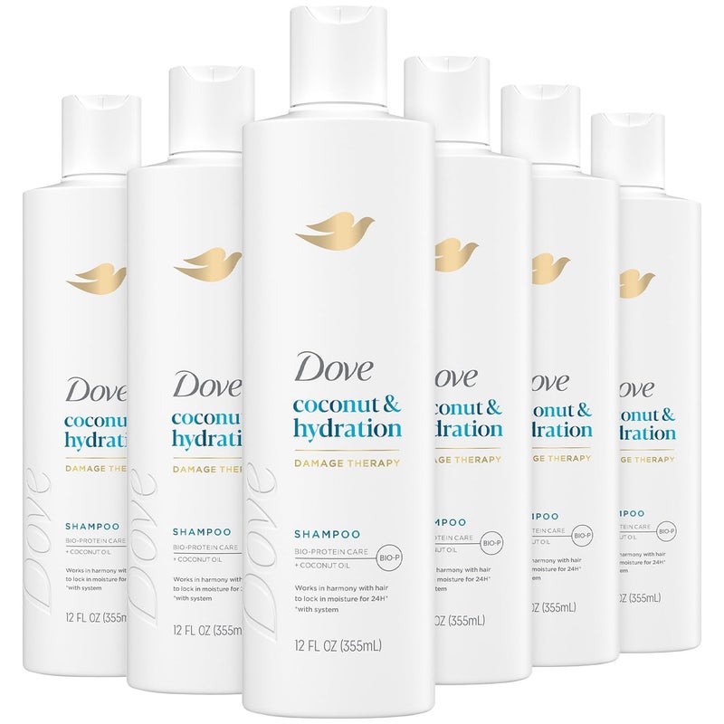 Dove Damage Therapy Shampoo 6-Pack, Coconut & Hydration, 24H Hydration for Revitalizing Dry, Damaged Hair, 12 Oz Ea - Image 1