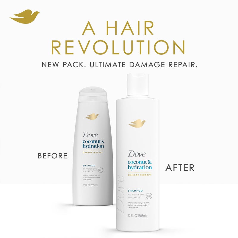 Dove Damage Therapy Shampoo 6-Pack, Coconut & Hydration, 24H Hydration for Revitalizing Dry, Damaged Hair, 12 Oz Ea - Image 3