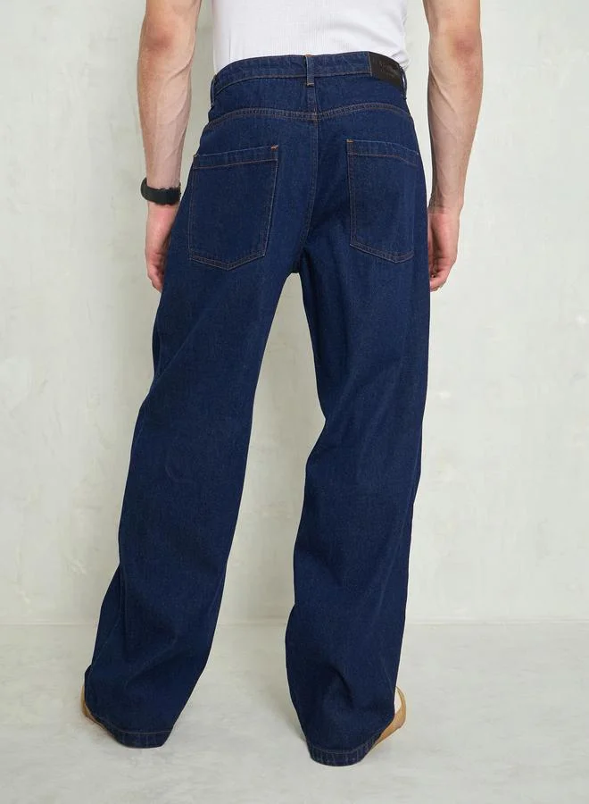 SASSAFRAS Men Navy Blue Mid Rise Front Dart Wide Leg Jeans
