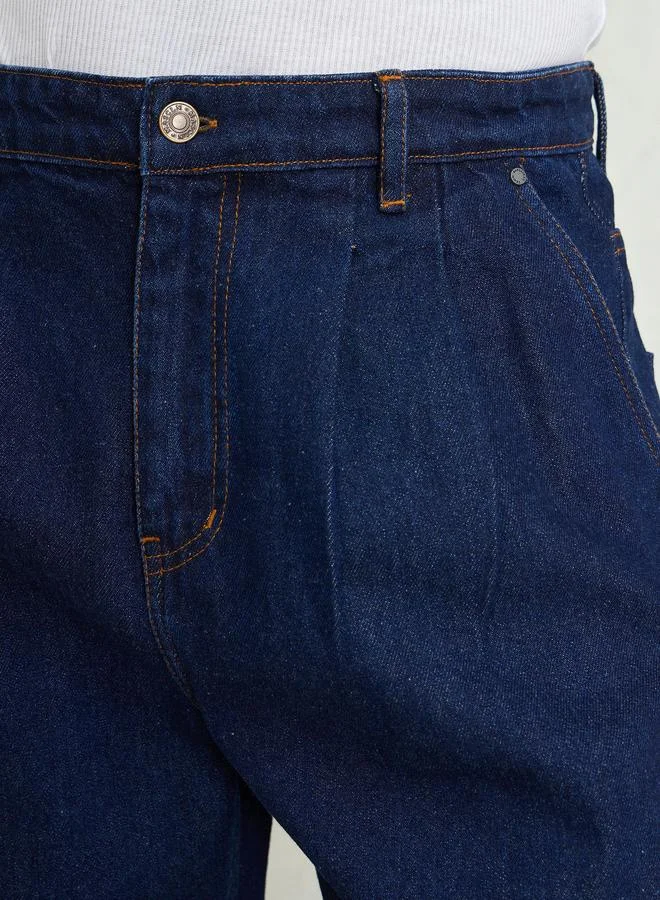 SASSAFRAS Men Navy Blue Mid Rise Front Dart Wide Leg Jeans