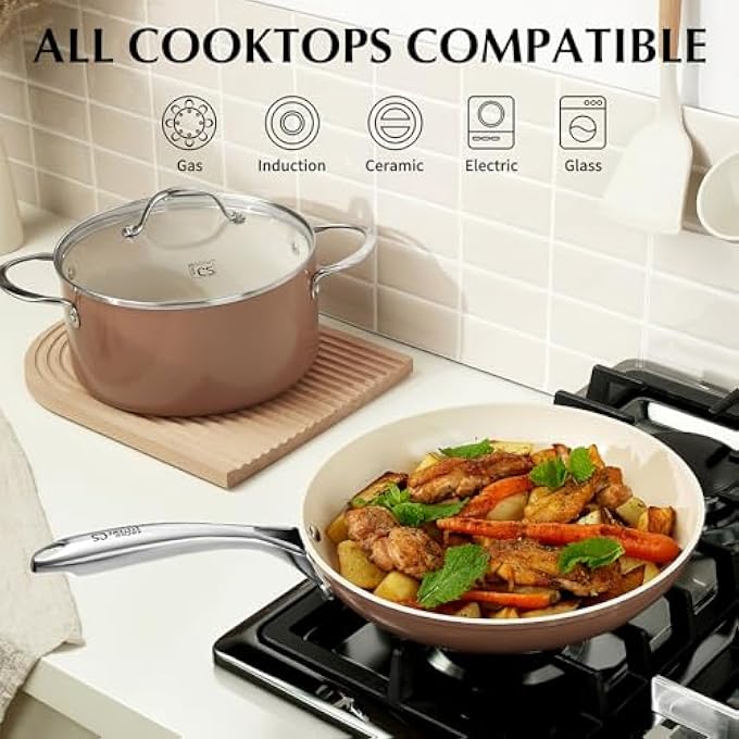 KOCH SYSTEME CS 8 Inch Nonstick Frying Pan Skillet Ceramic Non Stick Frying Pans Non Toxic Pans For Cooking Induction Compatible Egg Pan Free Of Pfoa  Ptfe Dishwasher  Oven Safe Brown - Image 3
