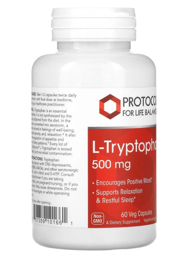 Protocol For Life Balance L-Tryptophan 500 mg 60 Veg Capsules  - Image 2