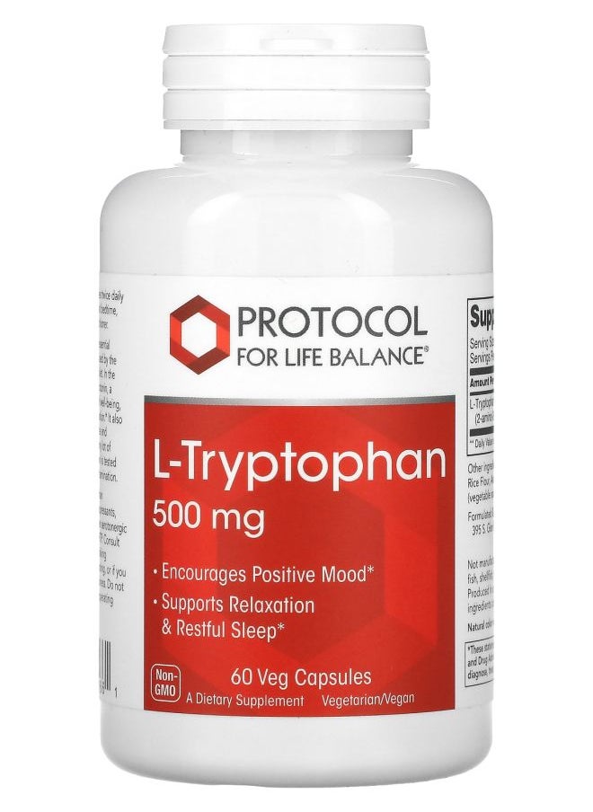 Protocol For Life Balance L-Tryptophan 500 mg 60 Veg Capsules  - Image 1