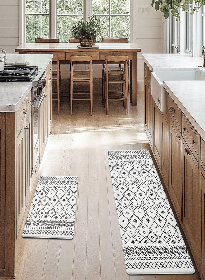 FRESHMINT Anti Fatigue Kitchen Mats for Floor 2 Piece Set, Waterproof & Non-Skid Moroccan Geo Kitchen Rugs, Cushioned Kitchen Mat for Standing Washable Comfort Desk Kitchen Runners, 17x30''+17x47'' - Image 2