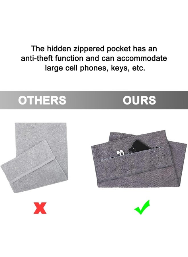 KISSUN Fitness Towel,Yoga Towel,120x50 cm Microfiber Sports Towel with Zipper Pocket for Gym and Training,Gym Towel - Image 2