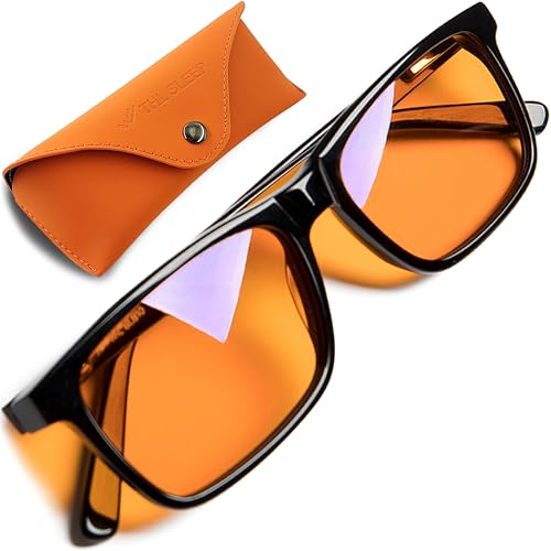 THL SLEEP Orange Blue Light Blocking Glasses for Better Sleep - 99.5% Premium Acetate Computer Migraine Glasses for Women & Men - Amber Gaming Glasses - TV Blue Light Blockers Gamer Glasses for Eye Strain - Image 1