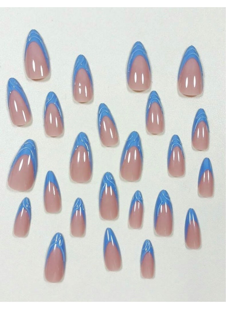 Tuline Short almond-shaped false nails, elegant design suitable for women in the office, for everyday use, and for special occasions and parties. 24 pieces. - Image 2