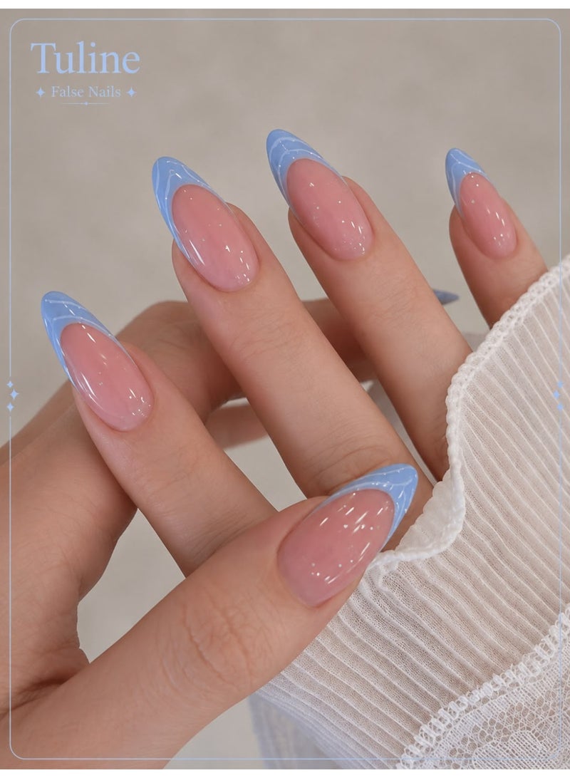 Tuline Short almond-shaped false nails, elegant design suitable for women in the office, for everyday use, and for special occasions and parties. 24 pieces. - Image 1