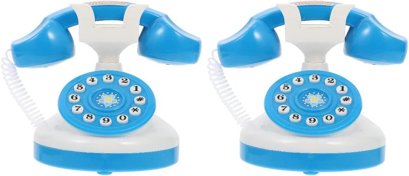 comfrt 2PCS Retro Corded Landline Phone Toy, Classic Vintage Old Fashion Telephone Simulation Novelty Hotel Telephone Early Educational Toys Kids Pretend Role Play Interactive Gifts Random Color - Image 1