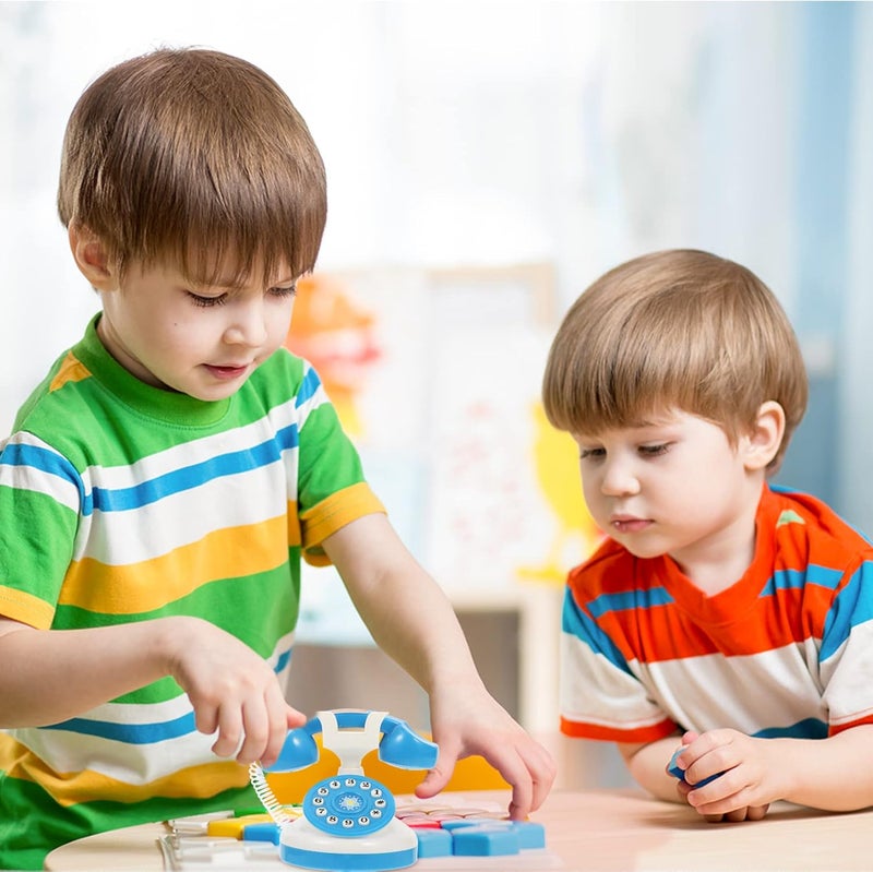 comfrt 2PCS Retro Corded Landline Phone Toy, Classic Vintage Old Fashion Telephone Simulation Novelty Hotel Telephone Early Educational Toys Kids Pretend Role Play Interactive Gifts Random Color - Image 4