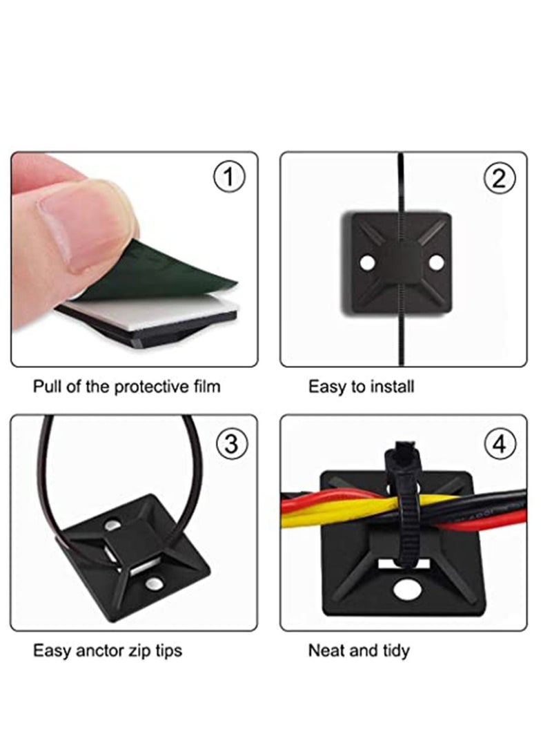 Loquat Cable Ties, 100Pcs Zip Tie Adhesive Mounts, Self Adhesive Cable Tie Base Holders, Adhesive Backed Mount with 500Pcs Nylon Cable Tie for Cable Management, DIY, Home, Office Workshop - Image 2