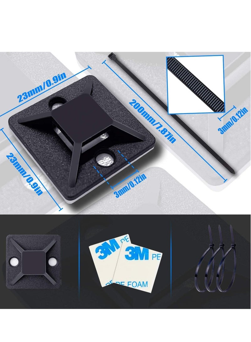 Loquat Cable Ties, 100Pcs Zip Tie Adhesive Mounts, Self Adhesive Cable Tie Base Holders, Adhesive Backed Mount with 500Pcs Nylon Cable Tie for Cable Management, DIY, Home, Office Workshop - Image 4