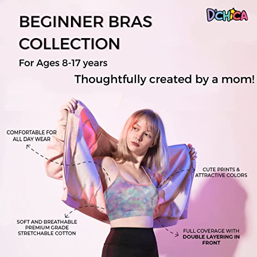 DChica Essentials Sports Bra for Girls, Cotton Non-Padded Full Coverage Beginners Non-Wired Girl T-Shirt Workout Gym Bras, Solid Stylish Broad Strap Training Activewear for Teenager Kids (2 Pcs) - Image 3
