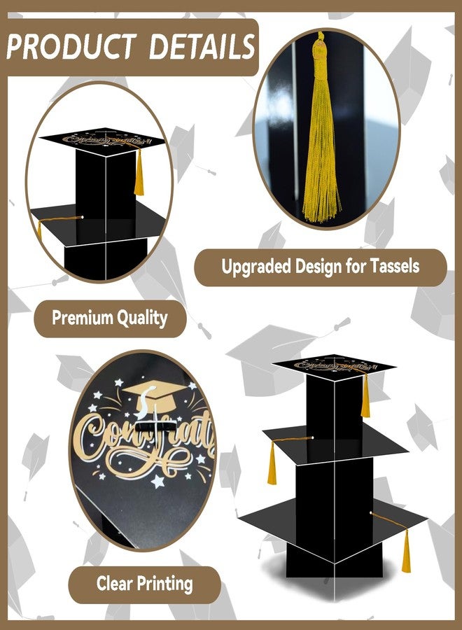 KALEFO Graduation Decorations 2026 Graduation Cap Cupcake Stand with Tassel Grad Party Supplies Graduation Party Favors Table Decor (Gold) - Image 3