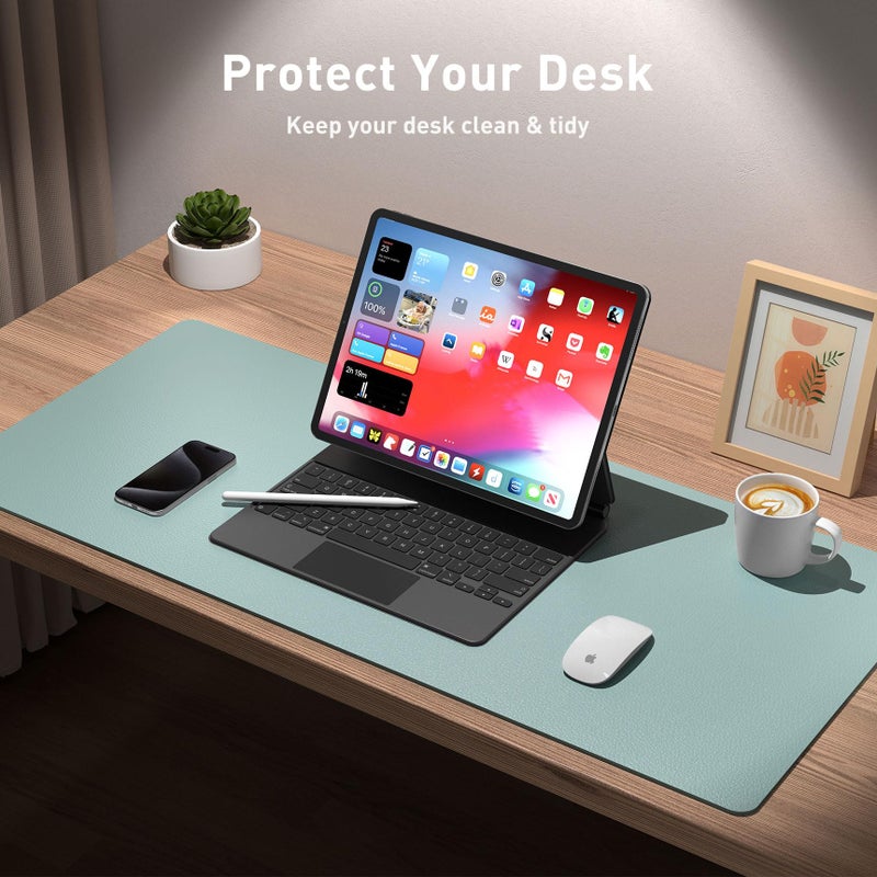 Aothia Leather Desk Pad Protector, Mouse Pad, Office Desk Mat, Non-Slip PU Leather Desk Blotter, Laptop Desk Pad, Waterproof Desk Writing Pad for Office and Home (Light Blue,31.5" x 15.7") - Image 3