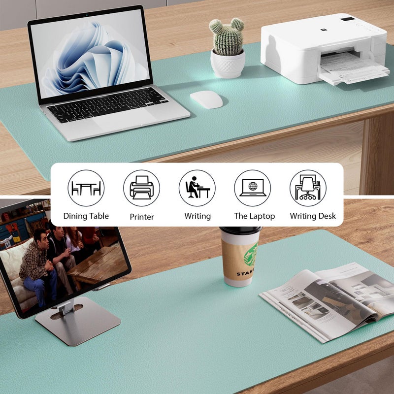Aothia Leather Desk Pad Protector, Mouse Pad, Office Desk Mat, Non-Slip PU Leather Desk Blotter, Laptop Desk Pad, Waterproof Desk Writing Pad for Office and Home (Light Blue,31.5" x 15.7") - Image 5