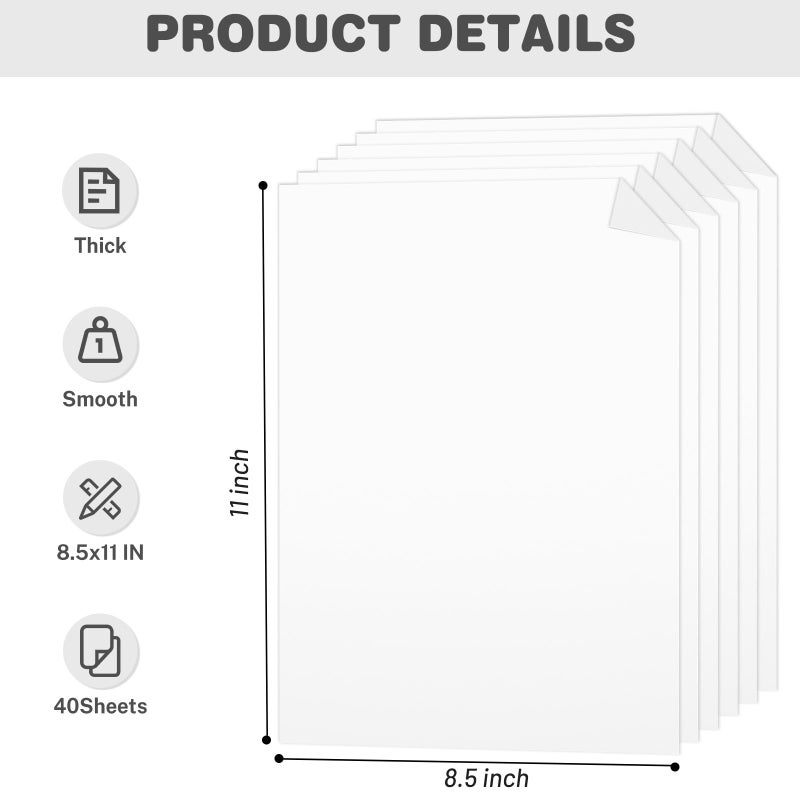 Ciphyfee White Cardstock 8.5 X 11, 40 Sheets Card Stock, 75lb/ 200gsm Copy Paper, Cardstock Printer Paper For Art, Drawing, Invitations, DIY Cards, Watercolor, Craft, Construction, School & Office Supplies - Image 2