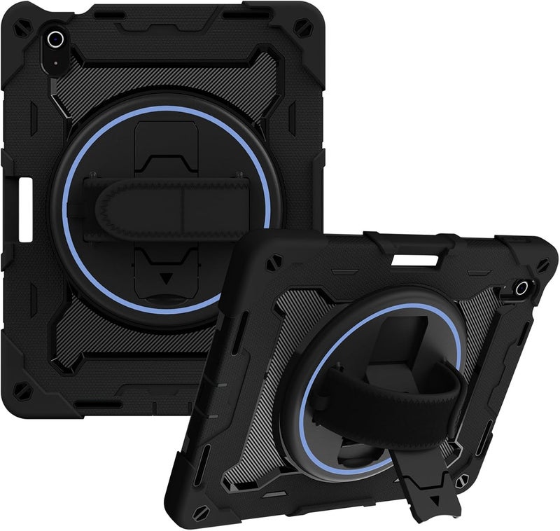 OSALO Case for iPad (A16) 11th 11 Inch 2025 & iPad 10th 10.9 Inch 2022 Case with Pencil Holder, 360 Rotating Hand Strap and Stand Heavy Duty Shockproof Tablet Protective Cover, Black - Image 1