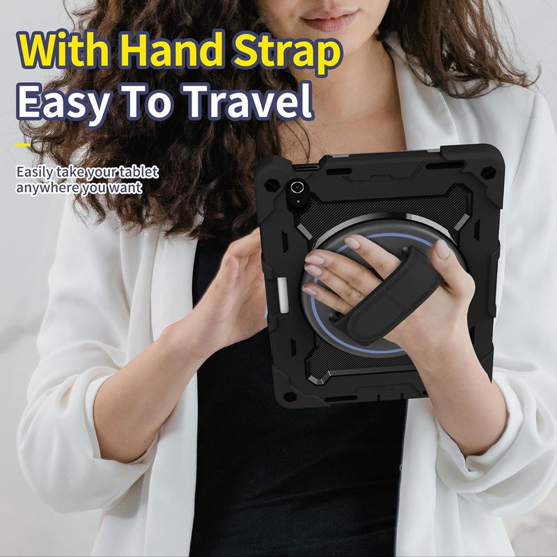 OSALO Case for iPad (A16) 11th 11 Inch 2025 & iPad 10th 10.9 Inch 2022 Case with Pencil Holder, 360 Rotating Hand Strap and Stand Heavy Duty Shockproof Tablet Protective Cover, Black - Image 2