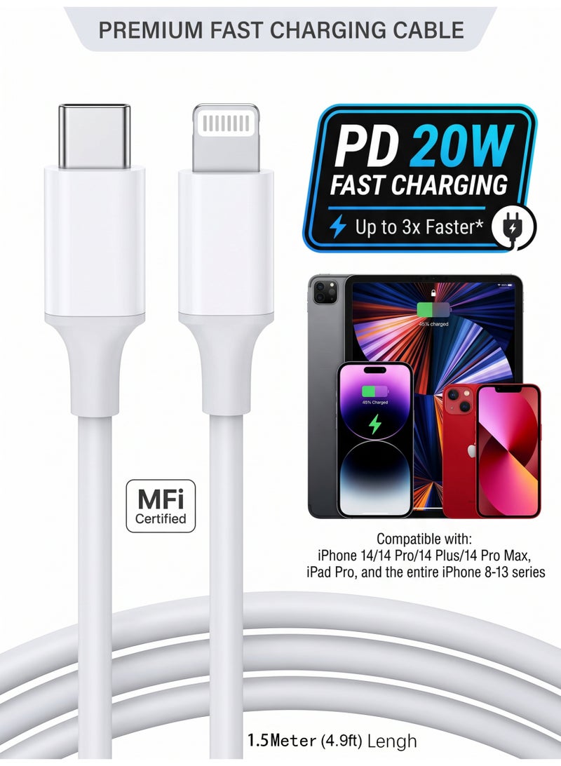 Leon Home 1.5m iPhone Charger Cable 【MFi Certified】 USB C to Lightning Data Cable Fast Charging PD 20W iPhone Data Cable Compatible with iPhone 14/14 Pro/14 Plus/14 Pro Max, iPad Pro, and iPhone 8-13 Series - Image 1