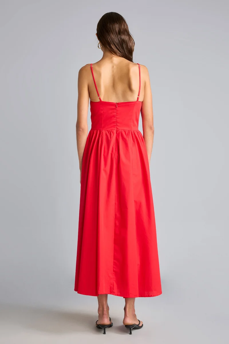 Defacto  100% Cotton V-Neck Poplin Strappy Midi Dress for Women | Best Price UAE