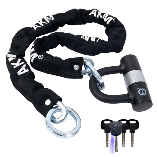 AKM Bike Lock Chain Lock 120cm/4ft Heavy Duty Durable 10mm Thick Ring Anti-Theft Bicycle Chain Lock with 4Keys Security 16mm U Lock Disc Lock for Bicycle,Moped,Scooter,Motorcycle - Image 1