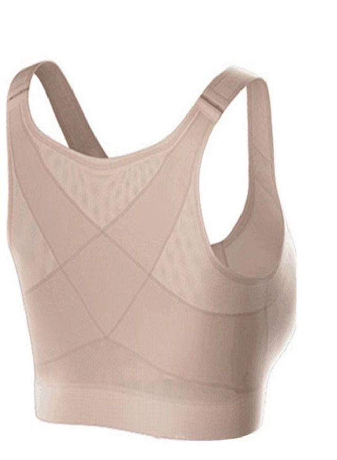 Loquat Front Button Sports Bra Beige 
