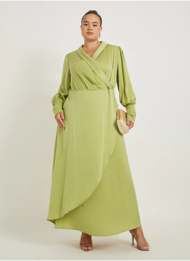 ستايلي Plus Size V-Neck Long Sleeves Wrap Maxi Dress