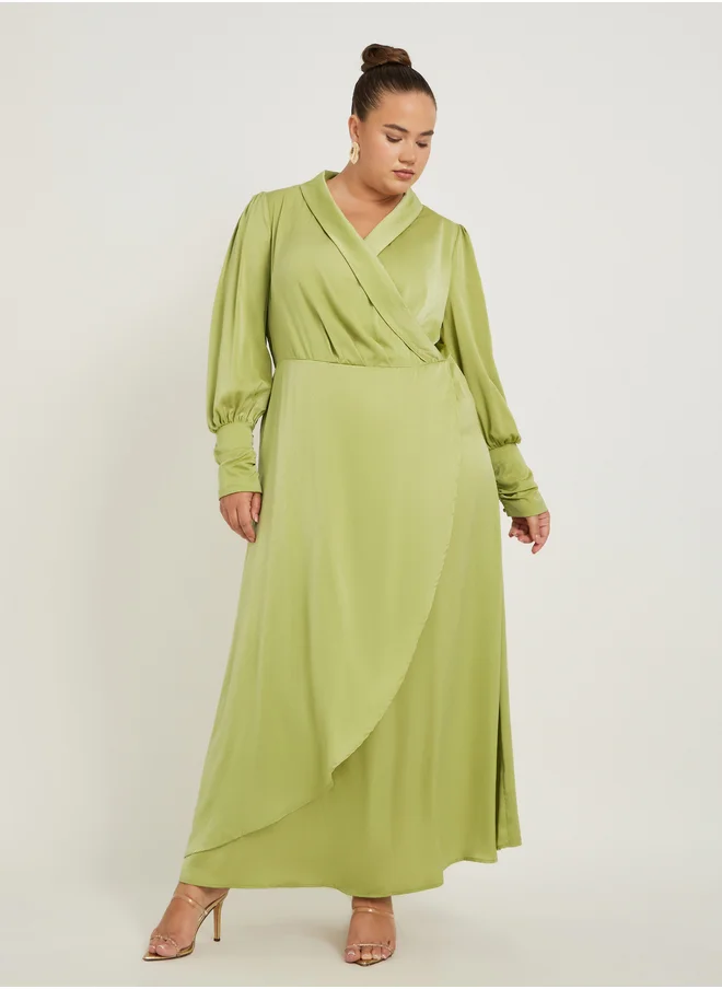 ستايلي Plus Size V-Neck Long Sleeves Wrap Maxi Dress