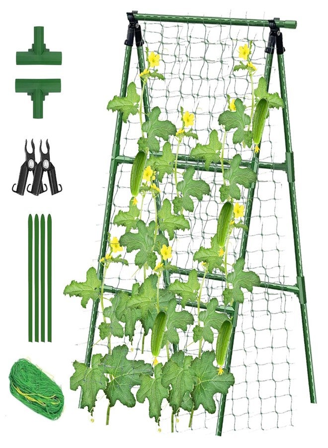 Groumh Reinforced Metal Cucumber Trellis, A Frame Trellis Metal Garden Trellis Tomato Plant Cage for Climbing Plants Outdoor on or Off Raised Bed | Vegetables and Cucumber Trellis for Garden - Image 1