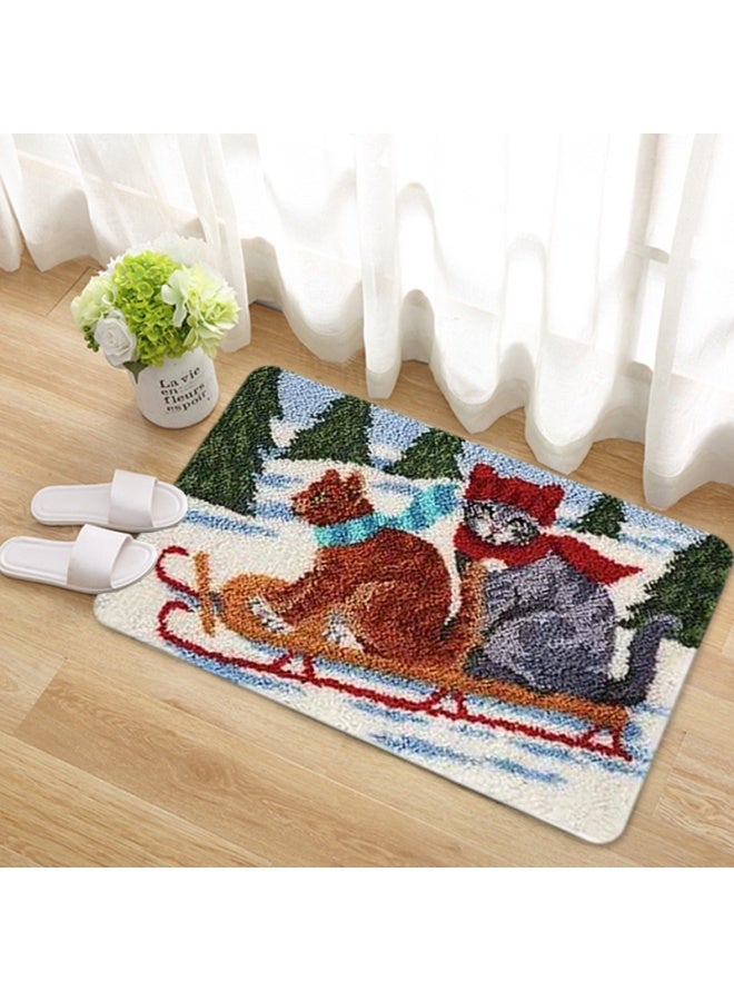 Embroidered rectangular mat, knitted door mat, carpet embroidery, entry door mat, hand embroidery DIY
