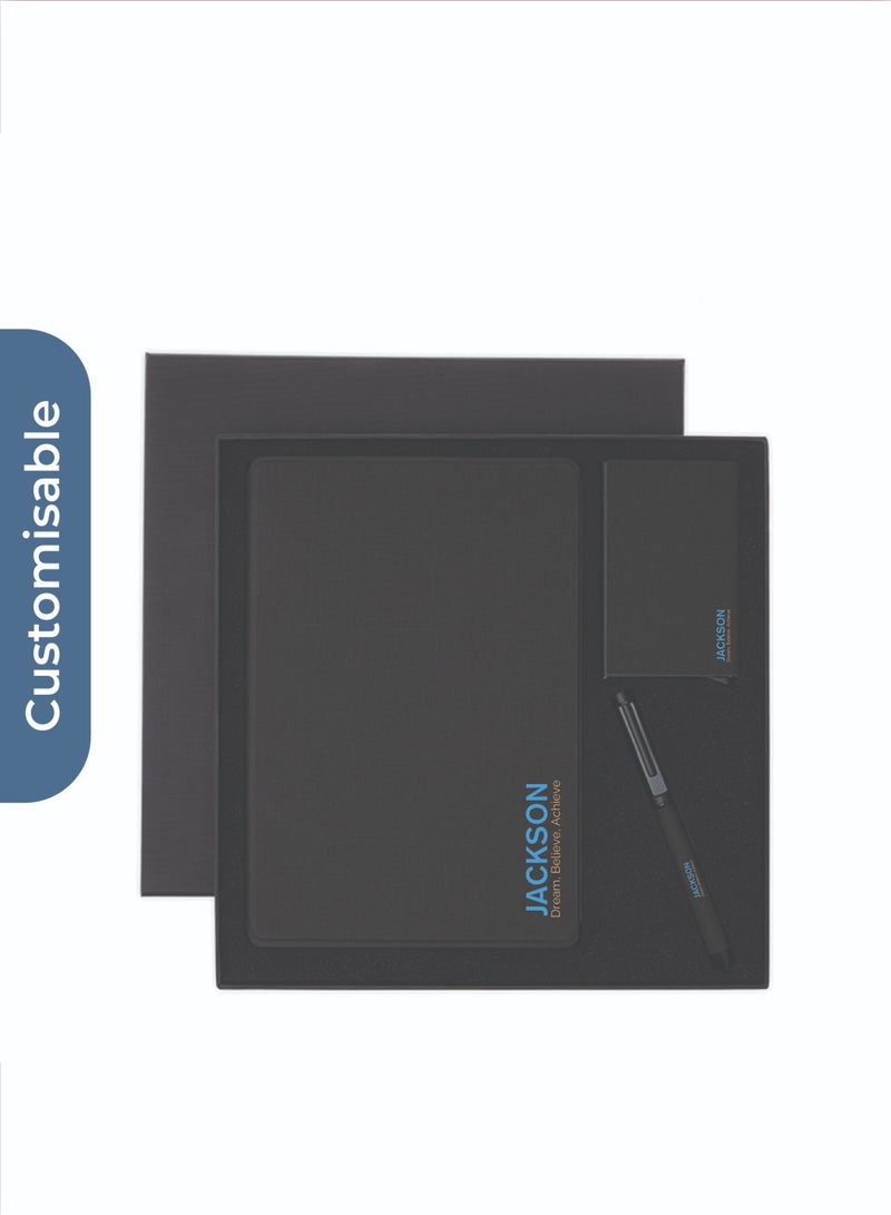 SANTHOME Personalised TESSIN - CHANGE ZERO Sustainable Gift Set with Refillable Notebook, Pen & Cardholder - Black - Image 1